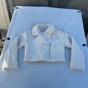 Abercrombie & Fitch Sherpa Lined Vegan Suede Moto Jacket Cream Small